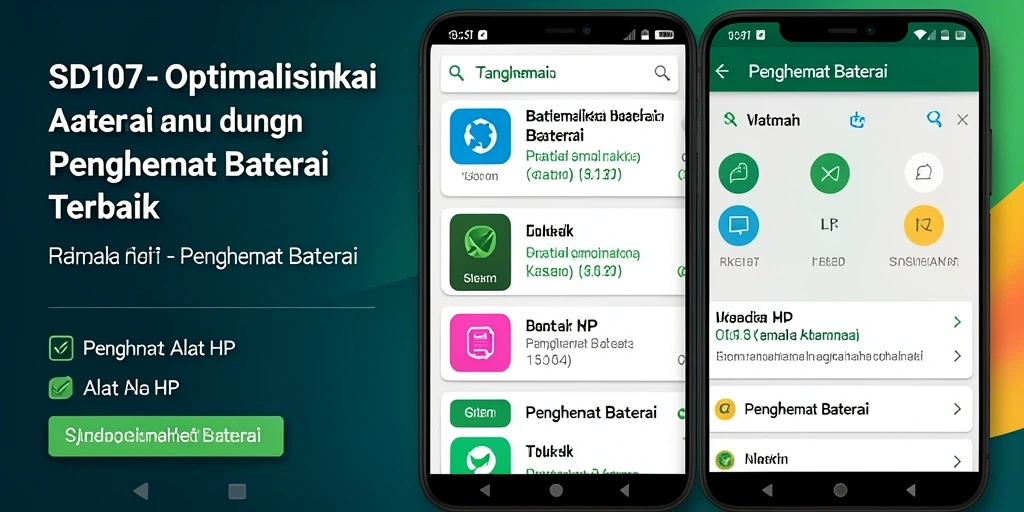 Antarmuka <strong>SD107</strong> yang menampilkan fitur penghemat baterai dengan jelas.